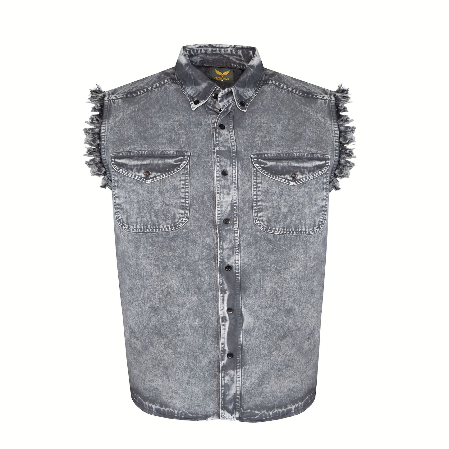 Men's Sleeveless Shirt – Fringe Hem Crew Neck Tank Top, Stonewash Cotton, Regular Fit for Streetwear, Beach & Vacation, Sizes M–XXXXL