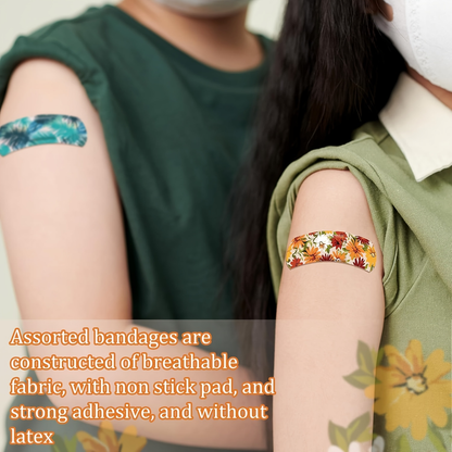Fun Adhesive Bandages 180pcs 12 Styles – Hearts, Animals & Faces Flexible Fabric Bulk Bandage Pack with Non-Stick Pad, Breathable Wound Care Strips for Women, Men, Kids, Cuts, Scrapes, First Aid & Camping