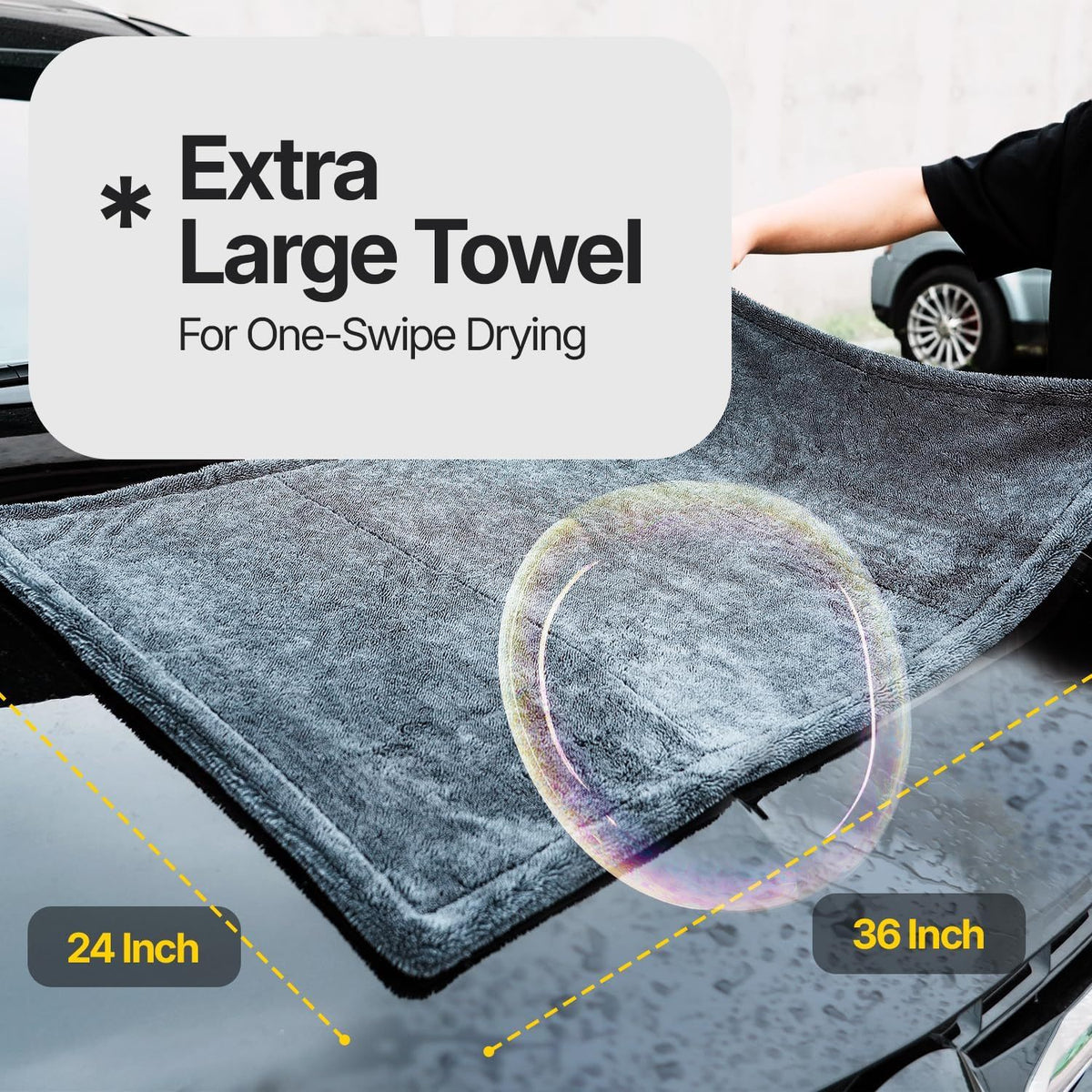 Extra Large Pack of 2 Double Twisted Loop Quick-Drying Towel | 24X36 Inches 1400GSM And 12X12 Inches | High Absorbency | Leaving No Streaks | Designed for Car Detailing
