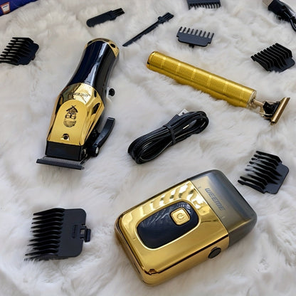T-Blade Hair Clipper Set for Men - Golden Series USB Rechargeable Trimmer Kit with Guide Combs & Cleaning Brush, 1pc 2pcs 3pcs Options, Edge-Up Fade Beard Grooming, Gift for Men