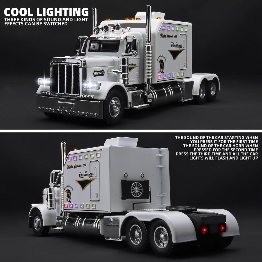 Semi Truck Toy 1:24 Scale Die-Cast Metal Pull-Back Alloy Semi-Trailer Truck with Trailer – Heavy Duty Truck Model Collectible Ornament for Kids Boys Ages 3+ | Best Birthday Christmas Gift