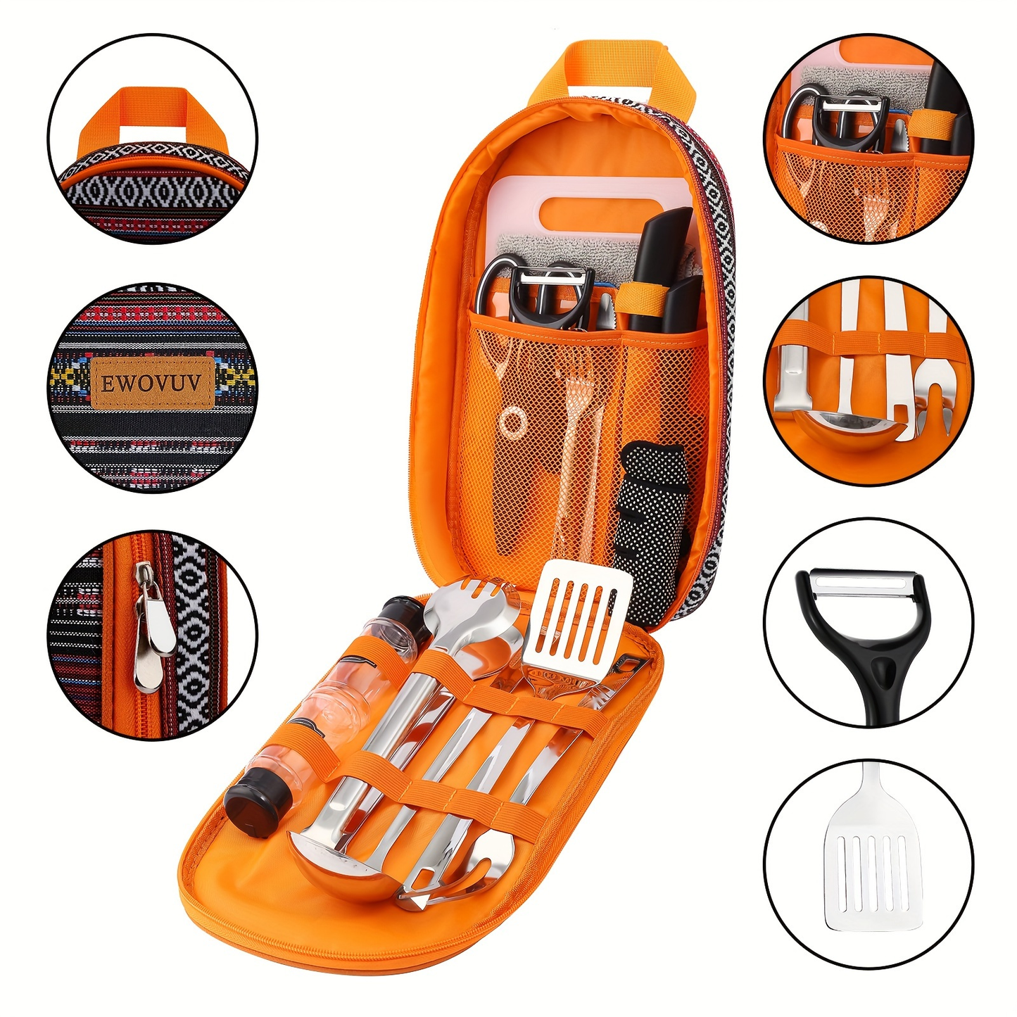 Camping Cooking Utensils Set – Bohemia Style Outdoor Cookware Kit for Camp Kitchen, RV, Picnic, BBQ & Portable Stove | Camping Essentials Gear Accessories