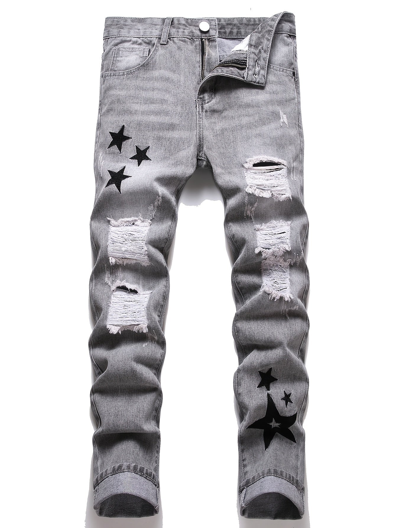 Teen Straight Leg Ripped Jeans - Multicolor Washed Denim
