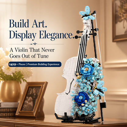 Flower Violin Building Block Set 1419pcs – 3D Musical Instrument Brick Model for Adults & Teens, Elegant Home Office Decor Display, Unique Birthday Father's Day Christmas Gift for Music Lovers