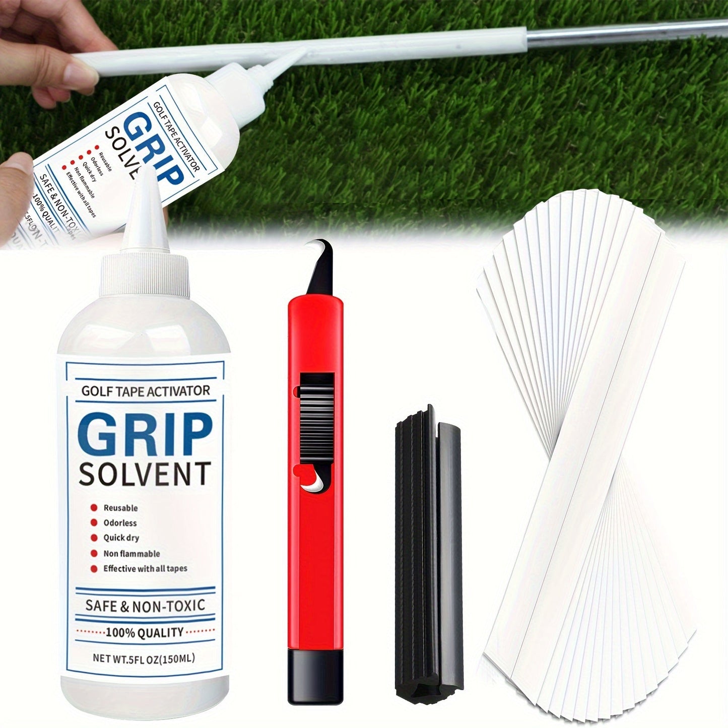 Golf Club Regripping Kit – Hook Blade, 15 Grip Tape Strips, 5oz Citrus Grip Solvent & Rubber Vise Clamp | Professional Golf Grip Replacement Tool Set