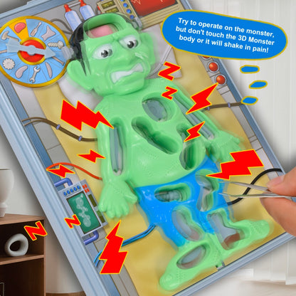 Operation Monster Board Game for Kids – Steady Hand Skill Game with Tweezers, 3D Monster Pieces, Fun Family Game Night for Ages 3+, 1-2 Players, Great Gift for Boys and Girls