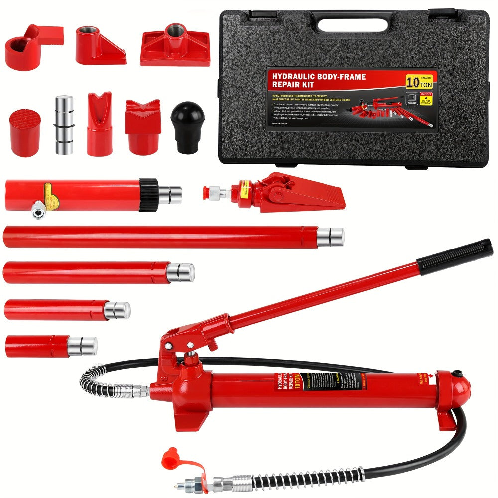 Porta Power Hydraulic Jack Kit 4 / 10 / 20 Ton, High Carbon Steel Body Repair Ram Set for Pulling Pushing Lifting Bending Straightening, Auto Overload Protection, Cars Trucks Farm Equipment, with Case
