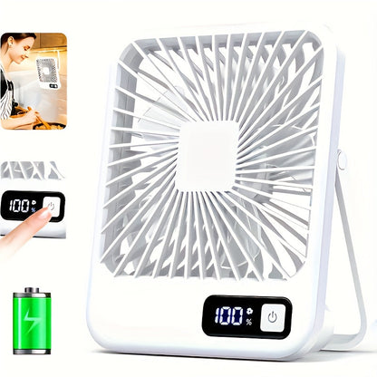 Mini Desktop Fan Square Design | Ultra-Quiet 5-Speed USB Rechargeable 1800mAh Portable Cooling Fan for Home, Office, Car & Travel – Compact Lightweight Personal Desk Fan, White & Pink