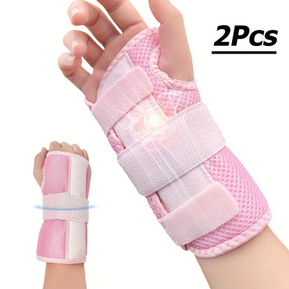 Wrist Brace with Double Splint Support & Triple Compression – 1 Pair Breathable Hook-and-Loop Wrist Guard for Sports, Daily Wear & Injury Recovery, Unisex, Pink / Rose Red / Blue
