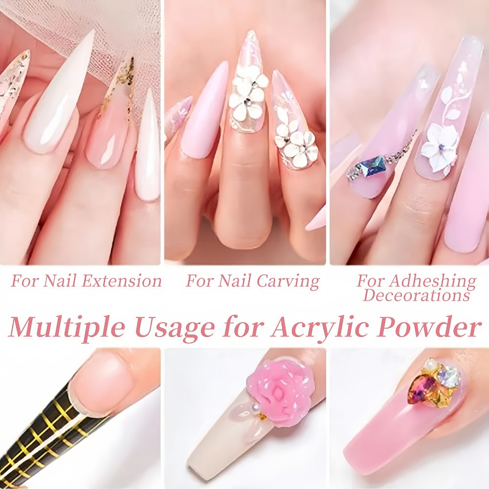 Acrylic Nail Powder Set 6 Colors - Nude Pink White Polymer Powder for 3D Nail Sculptures French Extensions Carving Crystal Professional Nail Art Kit