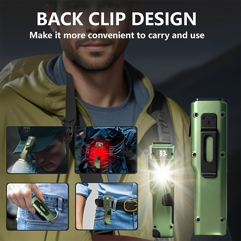 EDC Tactical Flashlight Set 2-Pack - Flat LED Torch + Mini Backup Light, 8 Modes LCD Display, USB-C Rechargeable, Aluminum Body with Back Clip for Camping, Survival & Gift