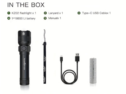Mini LED Flashlight 18650 Rechargeable Battery | Adjustable Focus & Brightness Zoomable Compact Torch | Textured Grip for Camping Fishing Hiking Outdoor Adventures & Emergency
