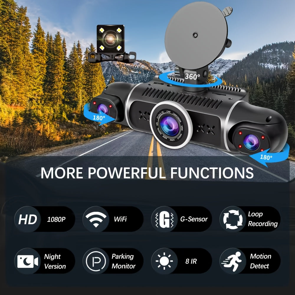 4-Channel Car Dash Cam with 4*1080P Resolution, Featuring Front, Rear, Left, And Right Cameras, Integrated Wifi, Continuous Recording, G-Sensor, Excellent Night Vision, And Includes a Free 32GB Memory Card