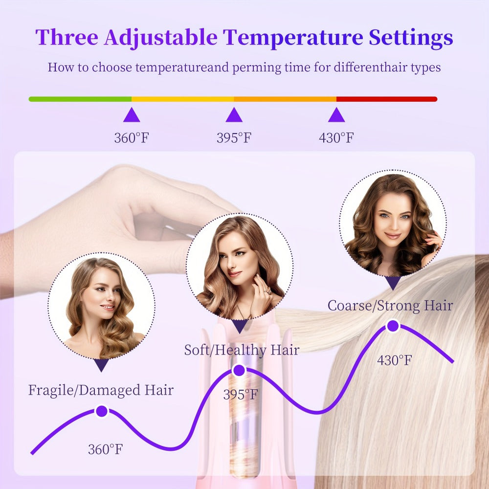 Curling Iron 32mm Automatic – Negative Ion Dual Slot Constant Temperature Anti-Scald Hair Curler with Bracket & Comb, Long-Lasting Bouncy Curls, No Heat Damage, Purple & Pink