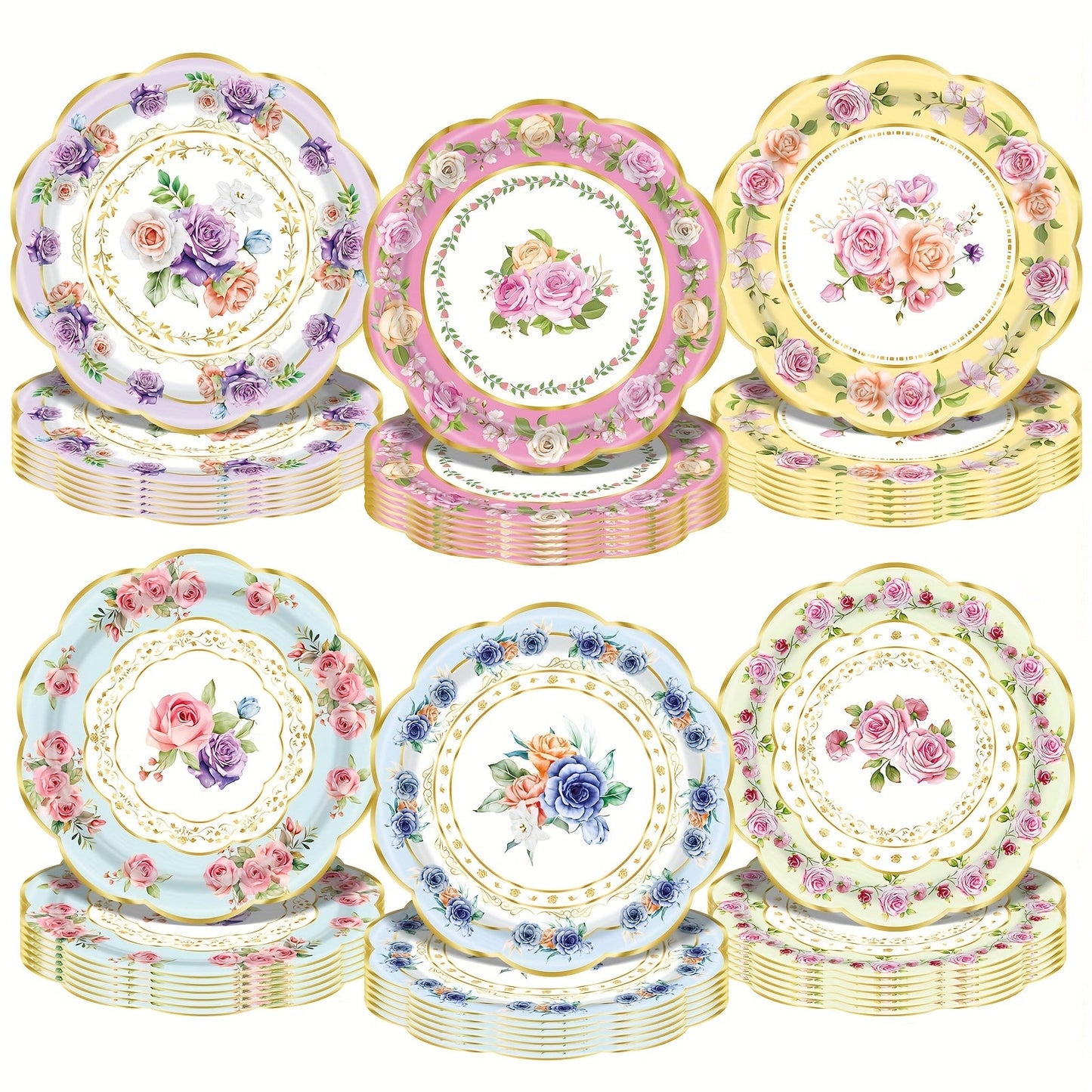 Floral Paper Plates 48 Pack – Elegant Disposable Botanical Plates for Tea Party, Birthday Brunch, Bridal Shower, Baby Shower, Wedding, Engagement & Garden Party Tableware