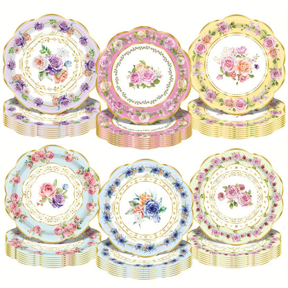 Floral Paper Plates 48 Pack – Elegant Disposable Botanical Plates for Tea Party, Birthday Brunch, Bridal Shower, Baby Shower, Wedding, Engagement & Garden Party Tableware