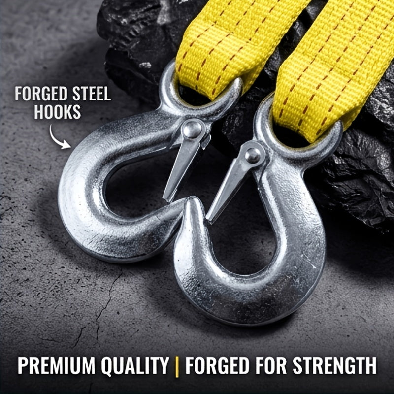 Heavy-Duty Trailer Winch Strap, 4 Meters 13 Feet, 1.3 Tons, 11, 000 Pounds Capacity, Equipped with Forged Steel Hook, Suitable for Emergency Vehicle Rescue Ropes for SUV Trucks, Pickup Trucks, Etc., Essential Kit for Off-Road Rescue Towing Equipment