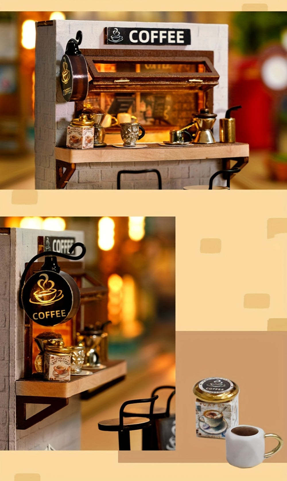 DIY Miniature Shop Dollhouse Kit with Dust Cover – Wooden Mini Store Assembly Set, 4 Themes Sakura Noodles Candy Atelier Coffee, Creative Home Decor Display Gift for Adults & Teens Birthday Christmas