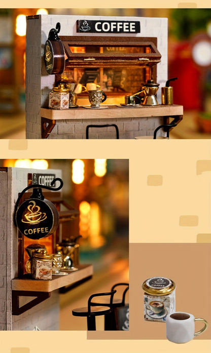 DIY Miniature Shop Dollhouse Kit with Dust Cover – Wooden Mini Store Assembly Set, 4 Themes Sakura Noodles Candy Atelier Coffee, Creative Home Decor Display Gift for Adults & Teens Birthday Christmas