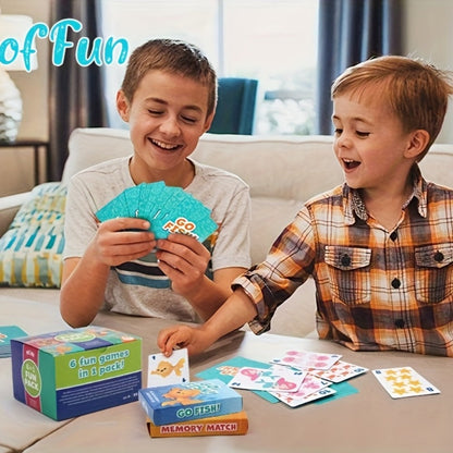 Kids Card Games 6 in 1 Set with 6 Decks Go Fish Old Maid Crazy Eights Memory Match Slap Jack Animal Cards for Ages 4+ Family Game Night Birthday Christmas Stocking Stuffer