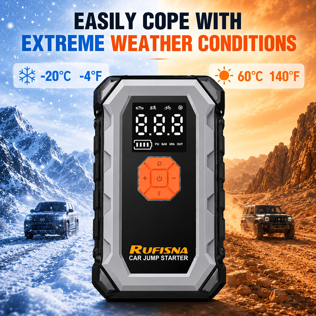 15000A-18000A Peak Jump Starter with Air Compressor, 12V Car Battery Charger, 150 PSI Fast Tire Inflator, All-in-One Emergency Power Bank, LED Flashlight, USB Output, Heavy Duty Jump Starter for Gas & Diesel Cars, SUV, Truck, Roadside Rescue Kit.