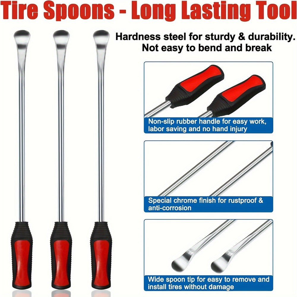 Tire Spoon Iron Set Steel Tire Changing Tool Kit – Tire Lever, Rim Protector, Valve Cores & Stem TR414 for Dirt Bike Motorcycle Lawn Mower, 19pcs / 22pcs