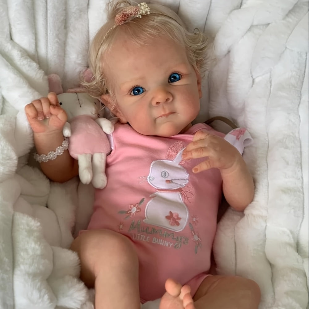 Realistic Reborn Baby Doll 22 Inch Full Vinyl Body Hand-Rooted Hair Open Eyes Lifelike Newborn Girl with Visible Veins Capillaries Detailed Nails – Collectible Photography Prop Baby Shower Gift for Collectors
