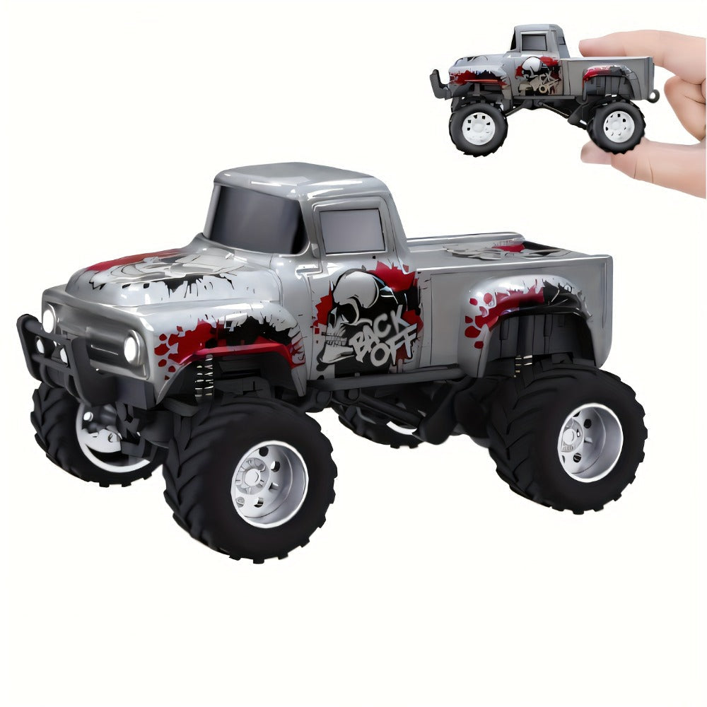 RC Monster Truck 1:64 Scale Alloy Shell with LED Lights | Multi-Control Modes, Adjustable Speed & Steering | Mini Off-Road Toy Car for Kids Adults