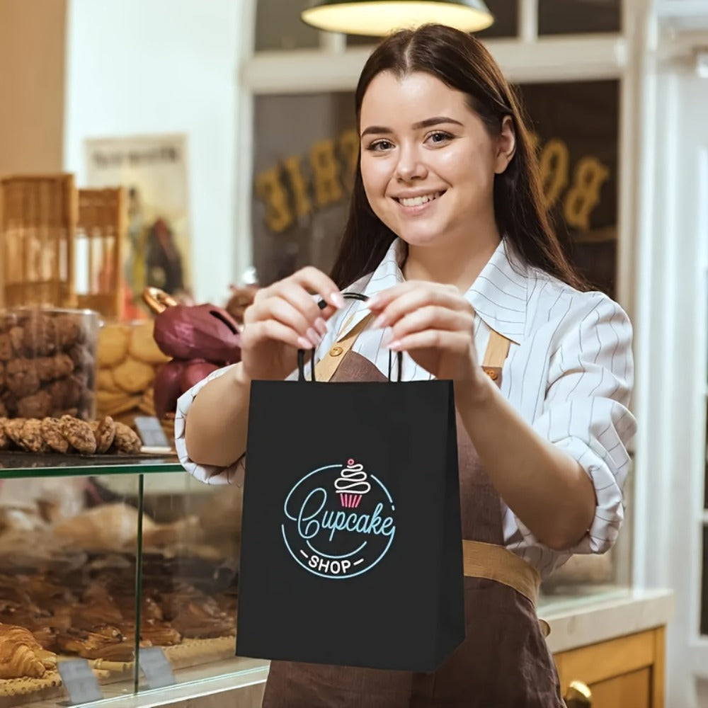 Paper Bags with Handles Bulk - Kraft Paper Gift Bags 25/75/100/300 Pcs, Black White Brown Reusable Shopping Bags for Small Business Retail, Birthday Party, Graduation, Easter Gift Wrapping Packaging