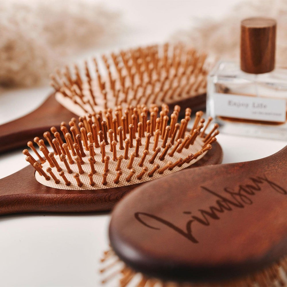 Personalized Engraved Wooden Hairbrush Custom Curly Styling Brush Square Oval Shape Gift for Women Men Wedding Bridesmaid Groomsmen Birthday Christmas Thanksgiving Halloween Holiday