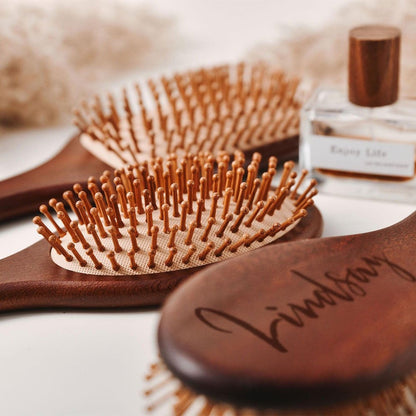 Personalized Engraved Wooden Hairbrush Custom Curly Styling Brush Square Oval Shape Gift for Women Men Wedding Bridesmaid Groomsmen Birthday Christmas Thanksgiving Halloween Holiday