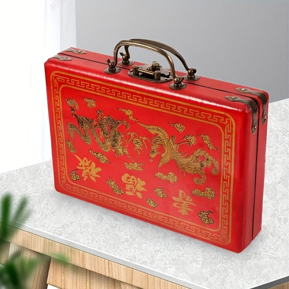 146-Tile Mahjong Set with Chinese Dragon Design - Classic Ivory Style, Durable Vinyl Case, Wind Indicator & Dice | Traditional Chinese Mahjong Game for Family Game Night | Best Gift for Adults