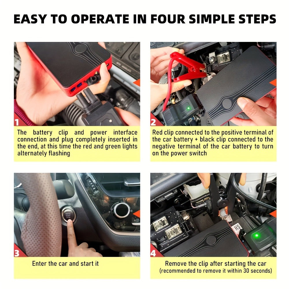 Portable Car Jump Starter Power Bank 200A Peak – 12V Emergency Battery Booster for Gas Engines Under 2.0L, USB & Type-C Charging, LED Light, Lithium Battery, Compact 460g Design