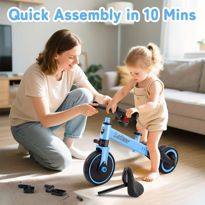 3-in-1 Toddler Balance Bike Convertible Tricycle for Kids Ages 2-5 Adjustable Foldable Rear Wheels Removable Pedals Trike Balance Bike Combo Birthday Gift Boys Girls