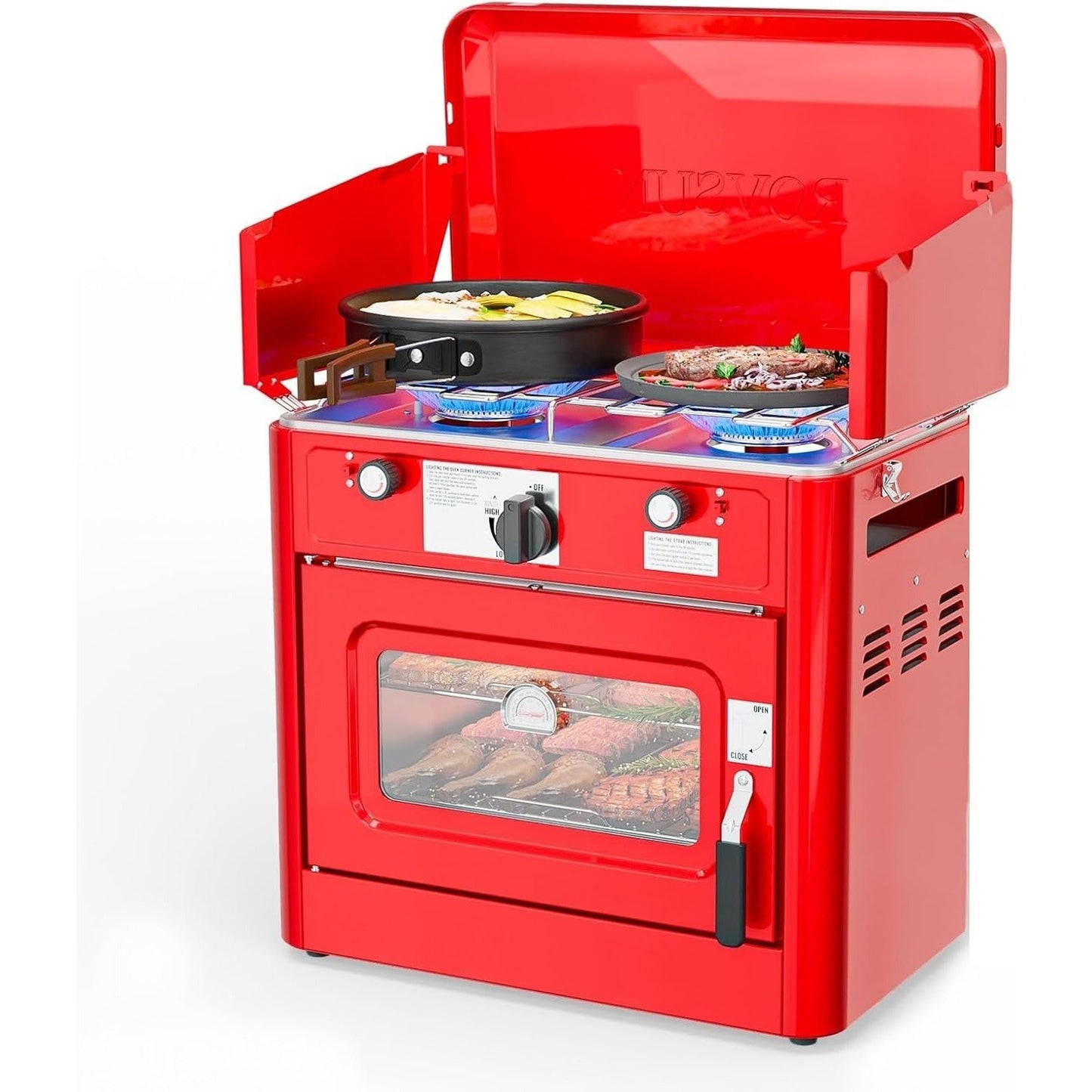 Camping Stove with Oven 2-in-1 – Portable Propane Double Burner 16,000 BTU & Outdoor Oven Combo with Auto-Ignition & Thermometer | Camping, Backyard & Picnic Cooking