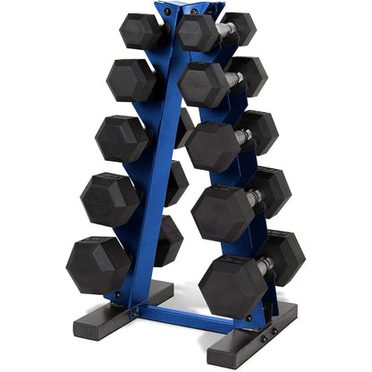 Dumbbell Rack A-Frame 5-Tier Heavy Duty Weight Storage Stand – Space-Saving Vertical Dumbbell Holder for Home Gym, Holds 5-25LB Hex & Rubber Dumbbells