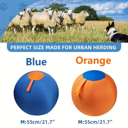 Horse Training Ball 21.7" Anti-Burst Silicone Grazing Ball with Cover & Hanging Belt for Horses Goats Dogs, Large Stable Toy Boredom Buster Ball for Equine Play & Exercise, Blue & Orange