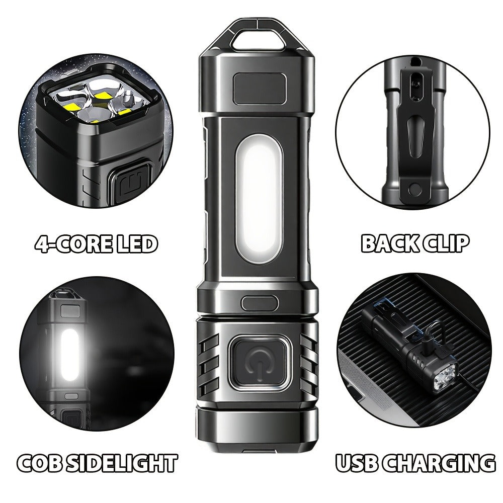 EDC Tactical Flashlight Set 2-Pack - Flat LED Torch + Mini Backup Light, 8 Modes LCD Display, USB-C Rechargeable, Aluminum Body with Back Clip for Camping, Survival & Gift