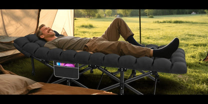 Folding Camping Cot Bed for Adults – Heavy Duty Double Layer Oxford Portable Camp Cot with Soft Pad & Carry Bag for Camping, Beach, Travel & Napping, 450/550/650 LBS Capacity Options