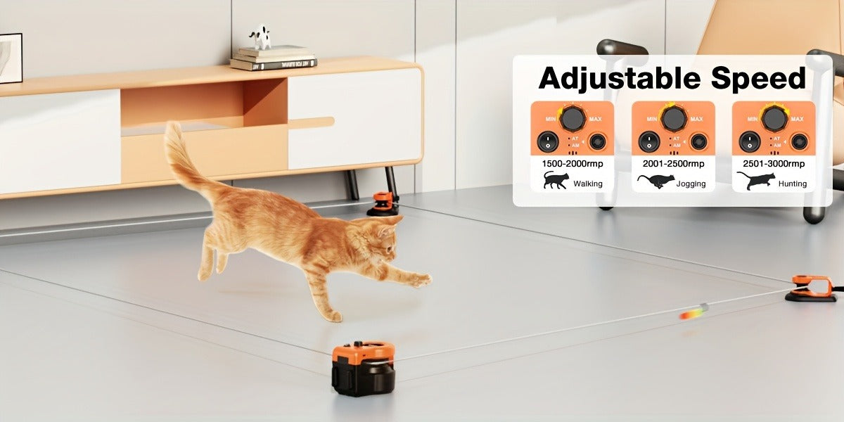 Interactive Cat Toy Auto & Remote Control - Electric Feather Mouse Lure Coursing Machine with DIY Track, Mouse Sounds, Auto Timer, Boredom Buster for Indoor Cats Kittens, 2 Speed Modes