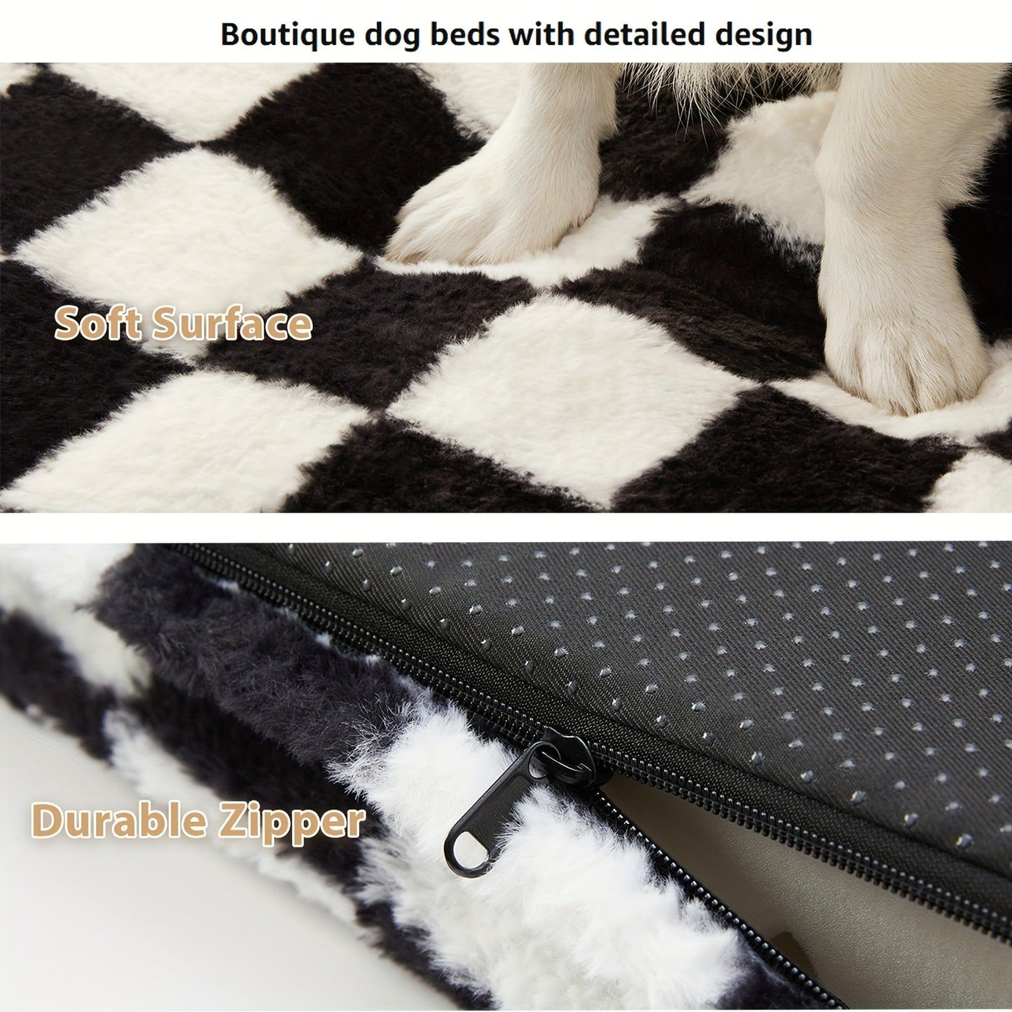 Orthopedic Dog Bed with Removable Washable Cover – Non-Slip Bottom, Black & White Plaid, Soft Memory Foam Dog Sofa Bed for Small Medium Large Dogs, S M L XL XXL Sizes