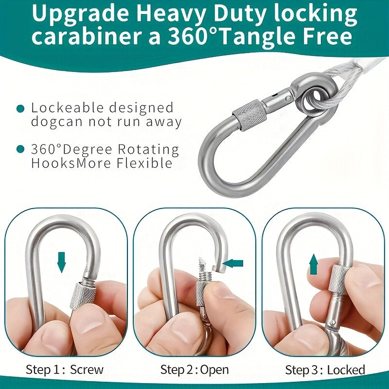 Stainless Steel Dog Leash Reflective Rust-Resistant Heavy Duty Cable Tie-Out for Medium Large Dogs Outdoor Yard Camping 3XL 4XL Multiple Lengths Silvery Grey