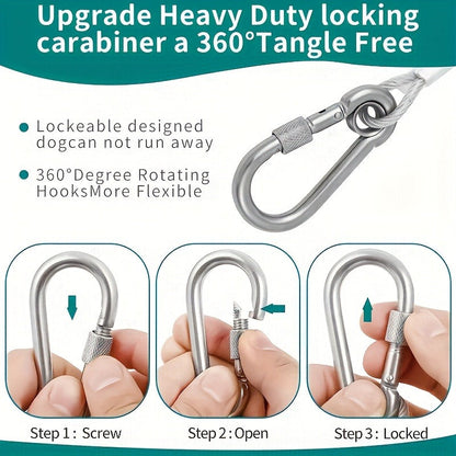 Stainless Steel Dog Leash Reflective Rust-Resistant Heavy Duty Cable Tie-Out for Medium Large Dogs Outdoor Yard Camping 3XL 4XL Multiple Lengths Silvery Grey