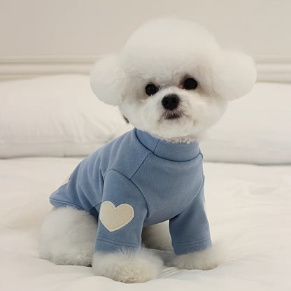Dog Fleece Shirt 3-Pack Heart Print Spring Summer Base Layer – Thin Two-Legged Pet Clothes for Teddy, Bichon Frise & Small Medium Dogs, Sizes XS to XL, Purple Pink White & Brown Blue Green