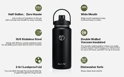 40oz Vacuum Insulated Water Bottle Stainless Steel Water Jug with 2-in-1 Lid Chug Lid Straw Lid Double Wall Hot Cold 12 Hours Leakproof for Gym Camping Travel