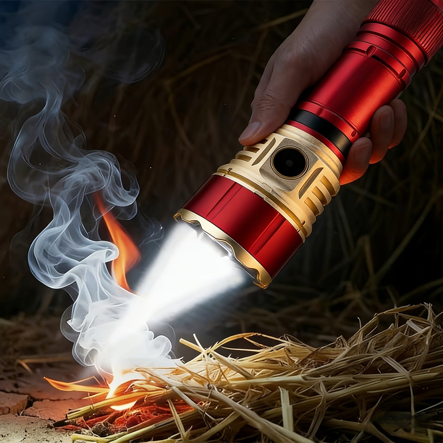 Tactical Flashlight with Fire Starter - Fresnel Lens Igniter, 3000 Lumen LED, 21700 Rechargeable Battery, Zoomable Aluminum Torch for Camping, Hiking, Emergency & Outdoor Survival
