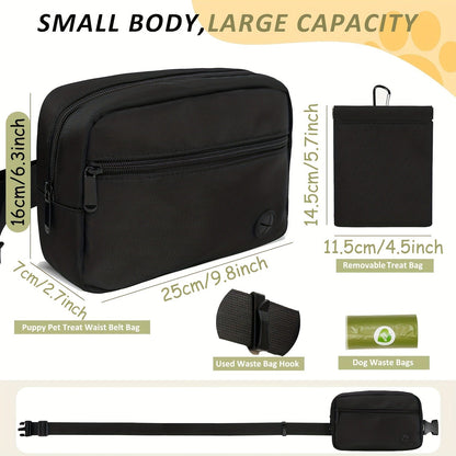 Dog Treat Pouch for Training - Waist Belt Bag with Poop Bag Dispenser, Detachable Treat Bag & Carabiner - Dog Walking Bag for Puppy Training Rewards, Fits Phone, Keys & Water Bottle