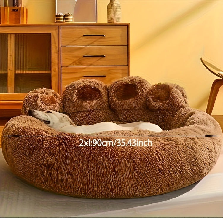 Dog Bed Cat Bed Bear Paw Round Plush Non-Slip – Soft Warm Cuddler Pet Mattress for Puppy, Small, Medium & Large Dogs and Cats, Sizes 20–36 Inch, Colors: Coffee, Pink, Gray