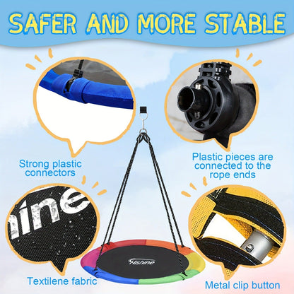 Saucer Tree Swing 43 Inch 360 Degree Rotating Flying Saucer Swing with Swivel Hanging Straps Adjustable Ropes Round Spinner Swing for Tree Swing Set Kids Outdoor