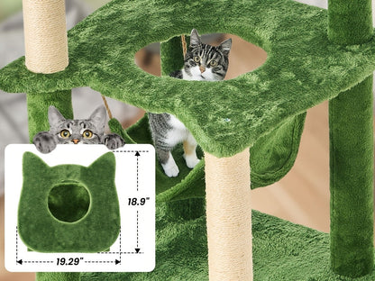Cat Tree 55" Large Multi-Level Cat Tower for Indoor Cats with Green Leaves, Hammock, Sisal Scratching Posts & Hanging Ball Toy – Cat Furniture for Living Room